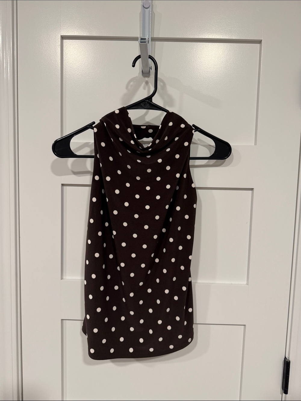 Aritzia. Cowl neck halter. Rich mocha Brown/lt birch polka dot
